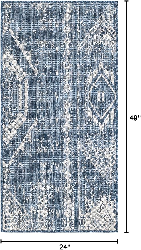 Unique Loom Outdoor Bohemian Collection Area Rug - Anthro (2' x 4' 1" Runner, Blue/ Ivory)