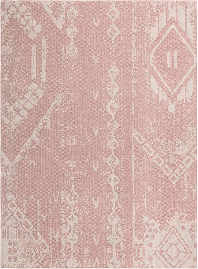 Unique Loom Outdoor Bohemian Collection Area Rug - Anthro (9' 10" x 13' 1" Rectangle, Pink/ Ivory)