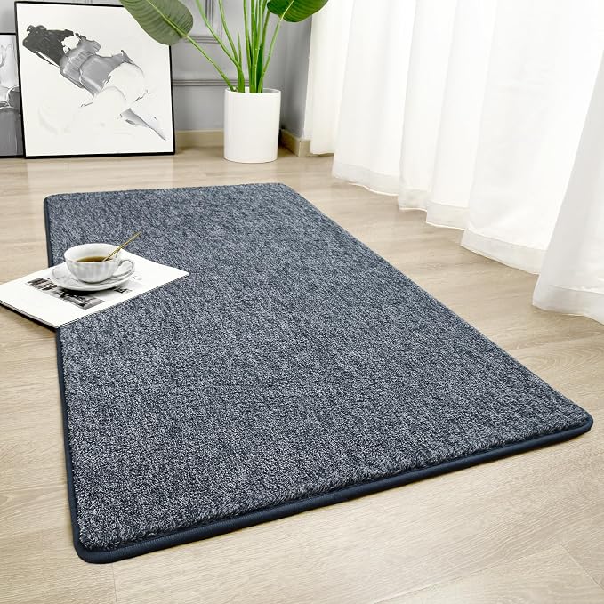 Chicrug Memory Foam 2x4 Small Runner Rugs for Hallway Entryway Bedroom | Modern Low-Pile Carpet Runner Rug for Kitchen, Throw Kids Rug for Bedside Dorm Room Decor, Blue and White
