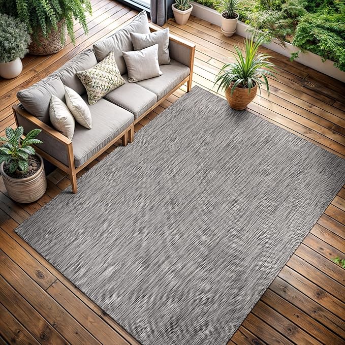 CAMILSON Outdoor Rug 9x12 Modern Area Rugs for Large Indoor and Outdoor Patios and Porches - Waterproof, Washable, Non-Shedding, Easy-to-Clean Outside Carpet (9 x 12, Solid - Silver Gray)
