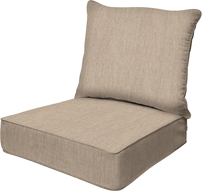 Honeycomb Outdoor Heritage Deep Seat, 24 x 23, Textured Solid Birch Tan Chair Cushion with Removable Cover, for Patio Furniture