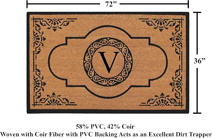 A1 Home Collections First Impression Hand Crafted Abrilina Entry Coir Monogrammed Double Doormat, 72" L x 36" W, X-Large