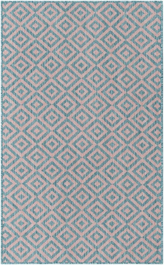 Unique Loom Jill Zarin Jill Zarin Outdoor Collection Area Rug - Costa Rica (3' 3" x 5' 3" Rectangle, Pink and Aqua/Light Blue)