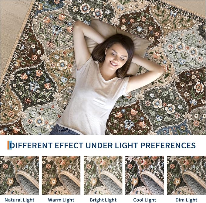 ROYHOME Runner Rug Trellis Floral Washable Hallway Runner Rug 2' x 6' | Stain Resistant Non-Slip Distressed Floral Runner Entrance Carpet for Bedroom Laundry Kitchen Entryway, Taupe/Brown