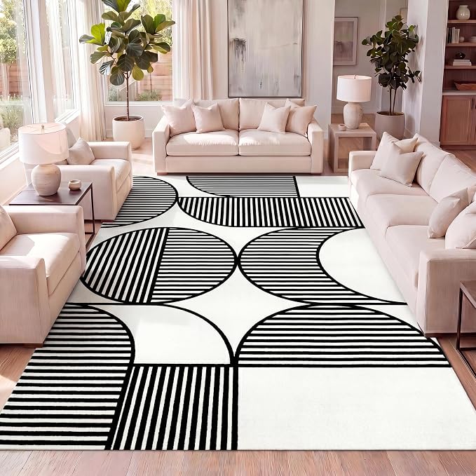 JONATHAN Y Nordby High-Low Arch Striped Black/White Indoor Area Rug, 5x8, Indoor, Non-Shedding, Stain Resistant for Bedroom, Living Room, Kitchen (SCN104G-5)