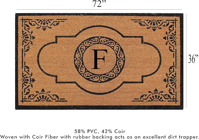 A1 Home Collections First Impression Hand Crafted Abrilina Entry Coir Monogrammed Double Doormat, 72" L x 36" W, X-Large