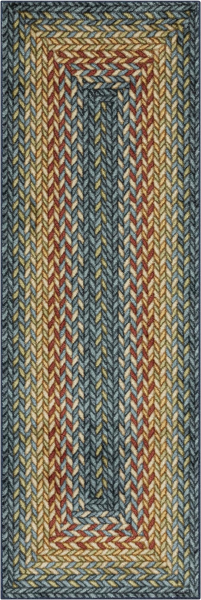 Maples Rugs Marion Bohemian Braided-Style Print Runner Rug – Made in USA – Washable, Non-Slip Indoor Runner for Hallway, Kitchen, and Laundry Room, 2' x 6', Multi-Color