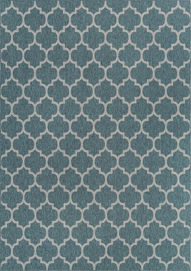 Unique Loom Outdoor Trellis Collection Area Rug (10' x 14' 1" Rectangle, Teal/ Gray)