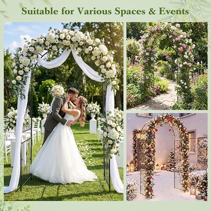 Giantex Metal Garden Arbor Arch Trellis for Climbing Plants, 87" Decorative Outdoor Archway with Powder-Coated Heavy Duty Frame, Wedding Arbor for Ceremony, Party, Backyard, Lawn Decor