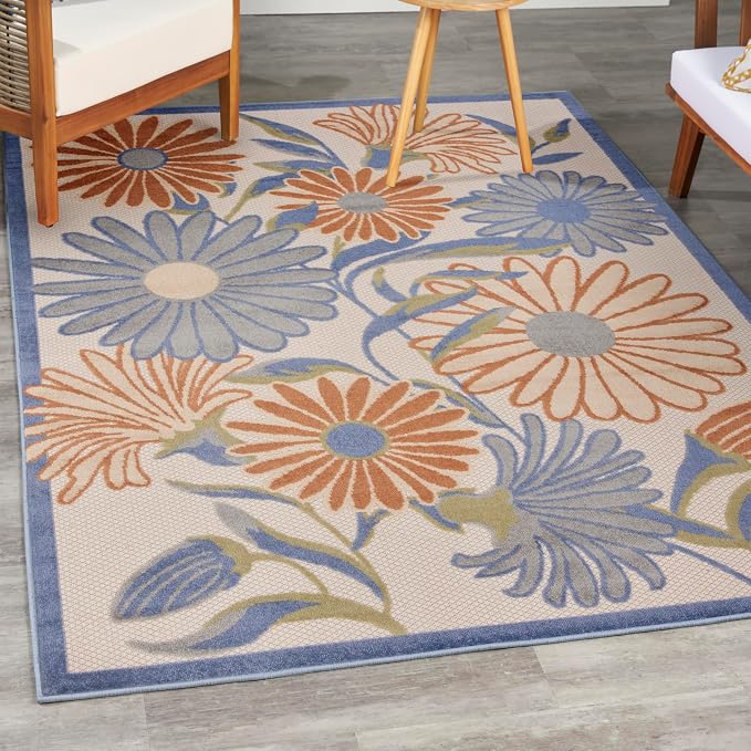 Nourison Home Aloha Beige Multicolor 5'3" x 7'5" Area Rug - Easy Clean, Non Shedding, Bed Room, Living Room, Dining Room, Kitchen (5' x 8')