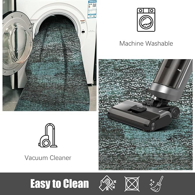 Washable Area Rug - 1/6 Thick - Stain & Water Resistant Non-Slip - Resistant Rug for Living Room, Bedroom, Nursery, Pet & Child Friendly, Vintage Charm Area Rugs (Green, 6' x 9')
