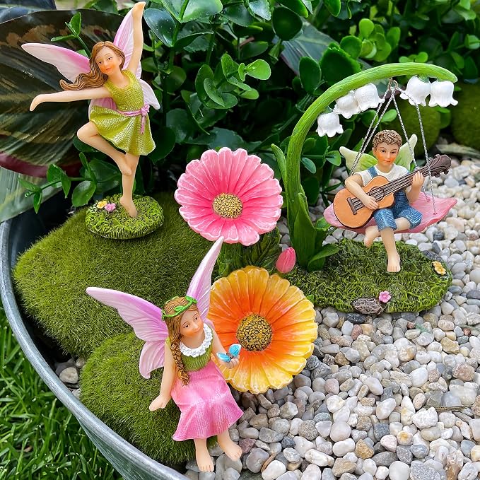 Mood Lab Fairy Garden Figurines - Dancing Swing Set (5 pcs) - Miniature Decorative Statues & Accessories - Outdoor & Indoor Garden Decor
