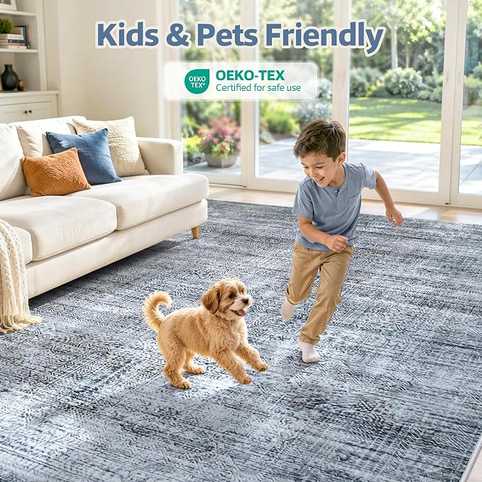 6x9 Washable Area Rug Modern Abstract for Living Room Bedroom Gray Blue | Soft Indoor Carpet,Anti-skid Backing,Water Repellent,Non-shedding, Suitable for bedroom dining farmhouse nursery home office
