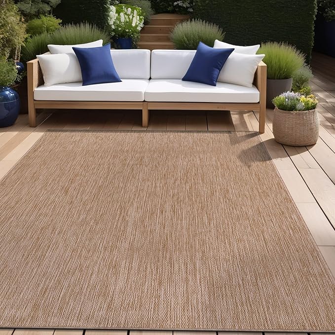 Beverly Rug Indoor Outdoor Rug 6x9, Washable Outside Carpet for Patio, Deck, Porch, Solid Modern Area Rug, Water Resistant, Jute Beige
