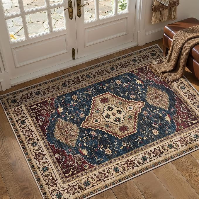 Tangsoo Oriental 2x3 Washable Rugs for Entryway, Non Slip Small Area Rug | Vintage Indoor Front Door Rug, Boho Print Door Mat Carpet, Soft Low Pile Throw Rugs for Entrance Entry Kitchen Bedroom