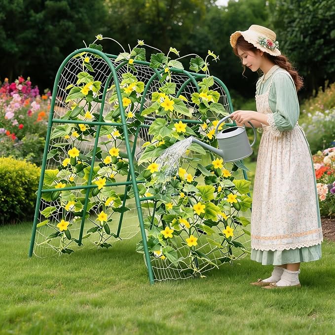 4x5.3FT Garden Arch Trellis for Raised Beds, Heavy Duty Metal u-Shaped Plant Support for Climbing Vegetables, Fruits & Vines, Outdoor Rust-Resistant Vertical Growing Trellis, Green
