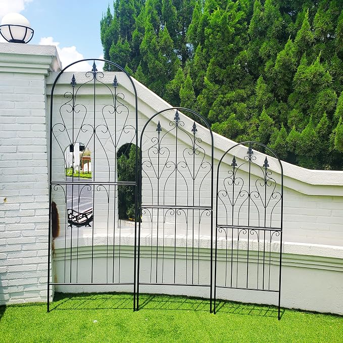 Garden Trellis for Climbing Plants 59" H x 21.7" W Metal Unique Design Decorative Garden Structure Weather-Resistant Lattice Outdoor Decor Flowers Roses Vine Ivy Clematis Black Coating