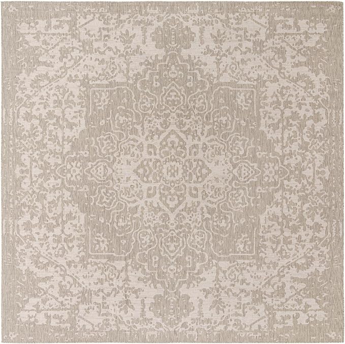 Unique Loom Jill Zarin Outdoor Collection Area Rug - Dubai (13' Square, Gray/ Ivory)
