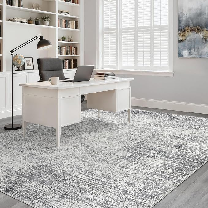 LOONGRUG 6x8 Area Rug Washable Neutral Modern Rug for Living Room Grey | Abstract Soft Stain Resistant Indoor Non-Slip Carpet for Bedroom Nursery Kids Office Playroom Dining Room