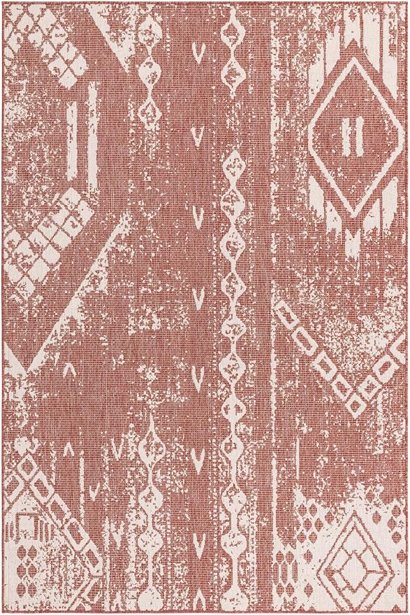 Unique Loom Outdoor Bohemian Collection Area Rug - Anthro (6' 1" x 9' Rectangle, Rust Red/ Ivory)