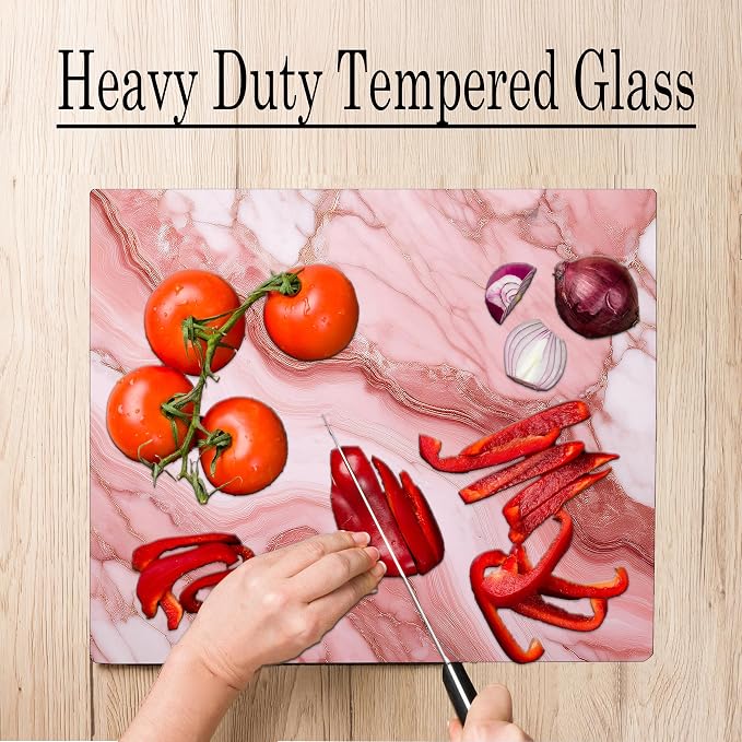 Pink White Marble Kitchen Glass Cutting Board Ocean Decorative Gift Marbled Granite Stone Rock Gift For Her Mom Wife (Pink 4)