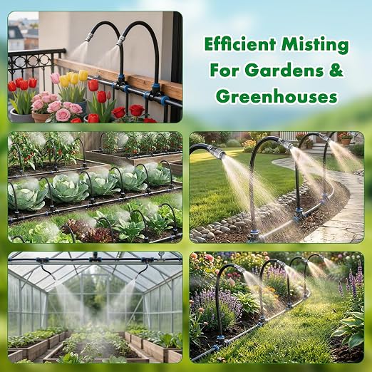 360° Adjustable Drip Irrigation System, 49FT Garden Watering System with 15 Nozzles, Water Sprinkler for Garden, Yard, Lawn, Greenhouse, Plants, Backyard Misting System