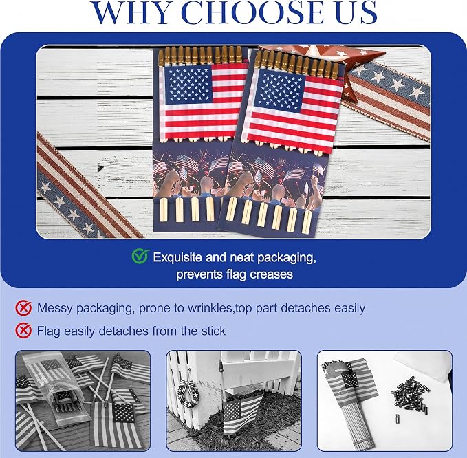 HOOSUN Small American Flags On Stick,24 Pcs 4th of July Decorations Outdoor Mini USA Flag 4''x6'',American Flags for Outside,Fourth of July Flag Patriotic Decor for Yard Patio,Memorial Day Decorations