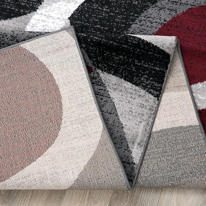 Rugshop Abstract Circles Contemporary High Traffic Runner Rug Red 2'7" x 12'