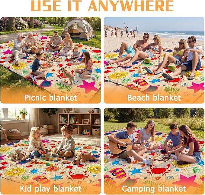 79" x 118" Picnic Blanket Extra Large,Waterproof Sandproof Foldable Outdoor Blanket Beach Blanket Ocean Picnic Mat for Camping,Lawn,Park(Beach)