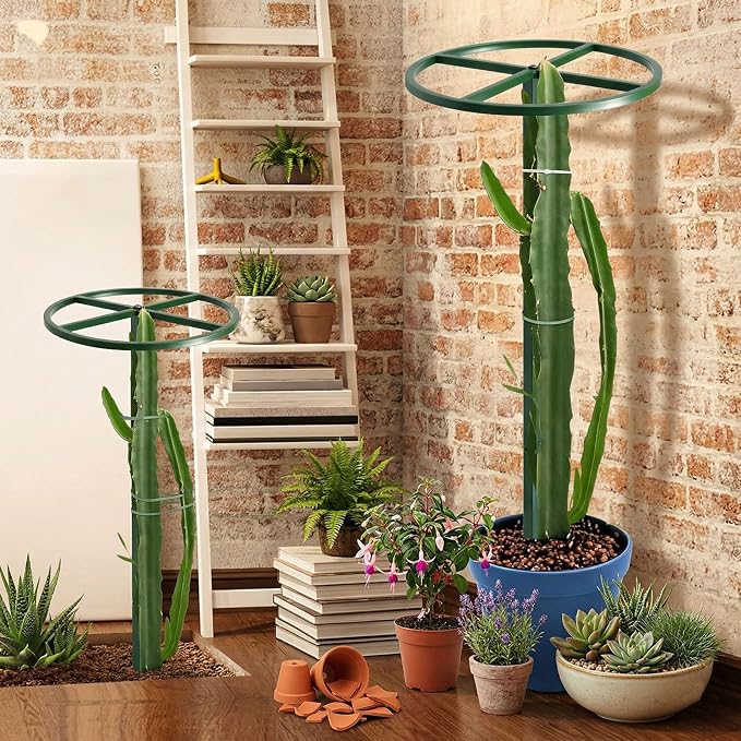 61" Adjustable Plant Trellis, Round Ring, Green | Round support ring design. Anti-tipping base fits inside pot. Modular heavy duty iron.