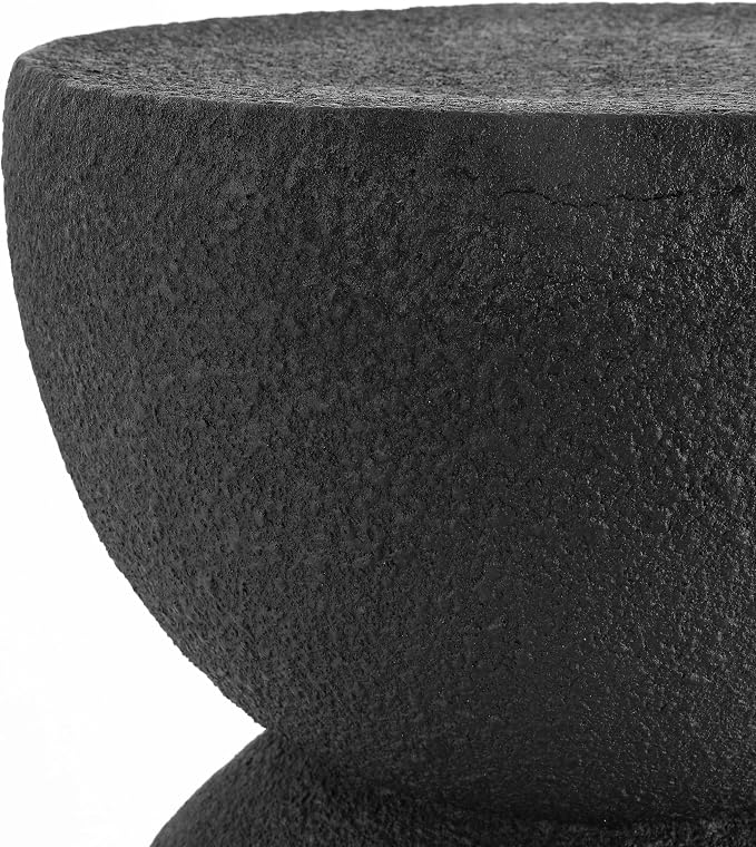 JONATHAN Y Greta Hourglass Outdoor Side Table and Stool, 18" Modern Textured All-Weather Accent End Table for Patio, Deck, or Garden, Black Frosted TBL1100B