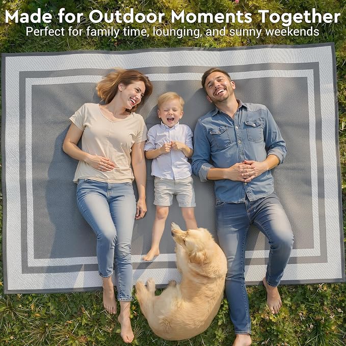 Mattitude Outdoor Rug Reversible Portable Plastic Straw Camping Rugs for Outside RV,Large Waterproof Outdoor Area Rugs for Patio,Deck,Porch,Balcony(5'x 8',White&Gray)
