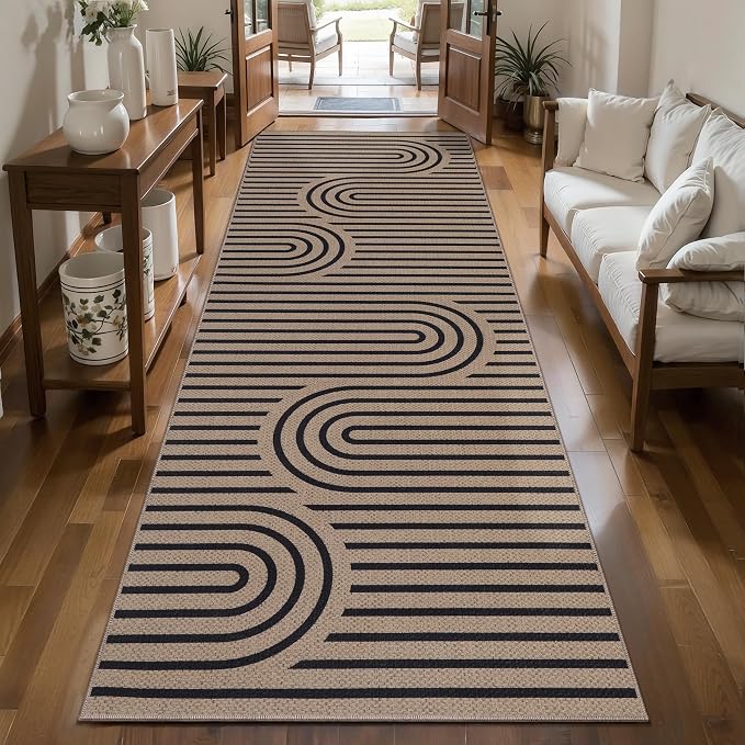 Tangsoo Modern Easy Jute 2.6x8 Washable Runner Rug for Hallways,Brown Non-Slip Thin Outdoor Rug Runner,Farmhouse Long Floor Carpet Runner for Kitchen Laundry Bedroom Living Room