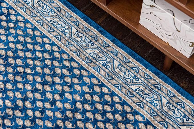 Unique Loom Williamsburg Collection Traditional Border with Dotted Center Area Rug, Runner 2' 9" x 9' 10", Navy Blue/Gray