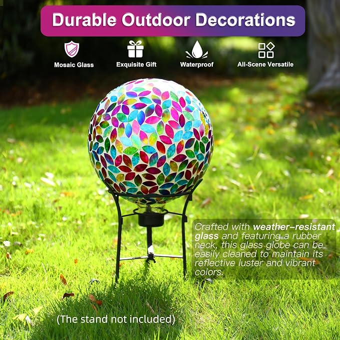 SAVENNA Mosaic Garden Gazing Ball 10 Inch, Glass Decorative Sphere for Indoor & Outdoor Garden, Patio, Home & Yard, Multicolor Petal Pattern