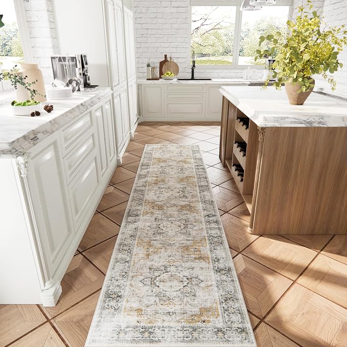 Runners for Hallway Kitchen Runner Rugs: 2'x 10' Washable Runner Rug Boho Non Slip Long Floor Rug with Rubber Backing Faux Wool Vintage Carpet Runners for Entryway Indoor Foyer Bedroom Living Room