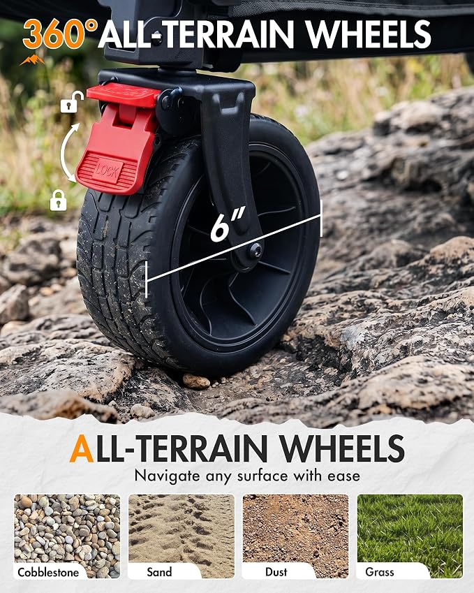 Portal Collapsible Wagon Cart, Foldable Wagon with Big Wheels, 300L Extra Large Wagon,18.7lbs Lightweight Utility Wagon, Heavy Duty Wagon for Beach, Camping, Sports, Garden Black