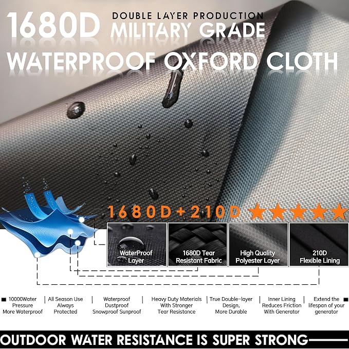 Generator Covers While Running, Waterproof Heavy Duty Generator Tent, 1680D+210D Double Layer, Rooftop Design, Large Generator Cover, 32 x24 x24, Grey