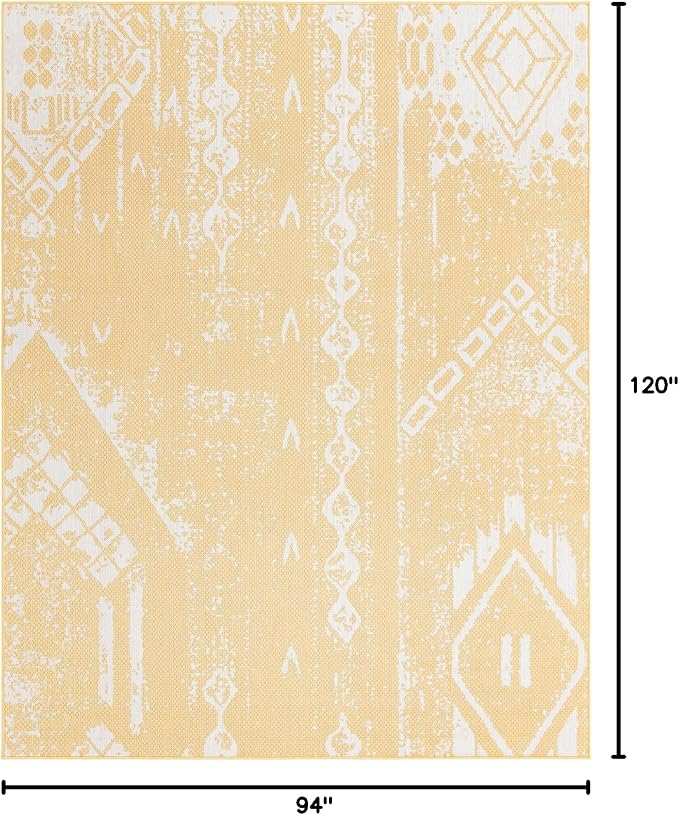 Unique Loom Outdoor Bohemian Collection Area Rug - Anthro (7' 10" x 10' Rectangle, Yellow/ Ivory)