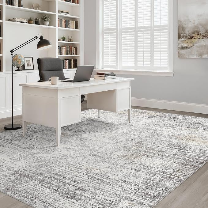 LOONGRUG 6x8 Area Rug Washable Neutral Modern Living Room Rug Gray Beige | Abstract Soft Stain Resistant Indoor Non-Slip Carpet for Bedroom Nursery Kids Office Playroom Dining Room