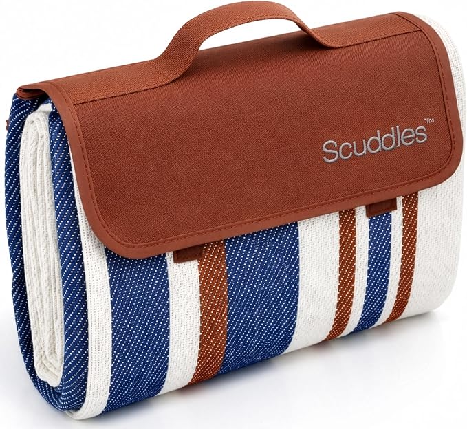 scuddles Extra Large Picnic Blanket 60" x 80" for Beach & Camping | Waterproof Outdoor Mat with Soft Dual-Layer Comfort, Reinforced Edges, Foldable Travel Rug with Compact Foldable Design