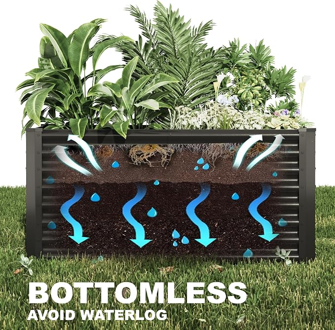 12x2x2ft Raised Garden Beds Outdoor Kit, Galvanized Planter Garden Boxes Outdoor, Metal Raised Garden Beds for Vegetables,Fruits,Herb,Flower,Black