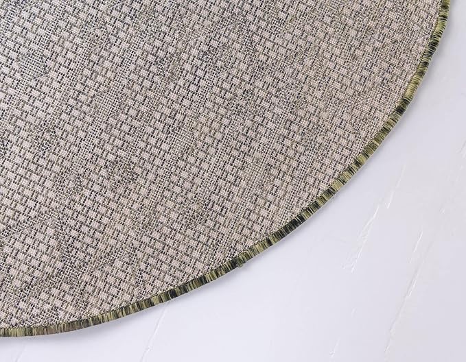 Unique Loom Outdoor Trellis Collection Area Rug - Tribal Trellis (3' 3" Round, Green/ Natural)