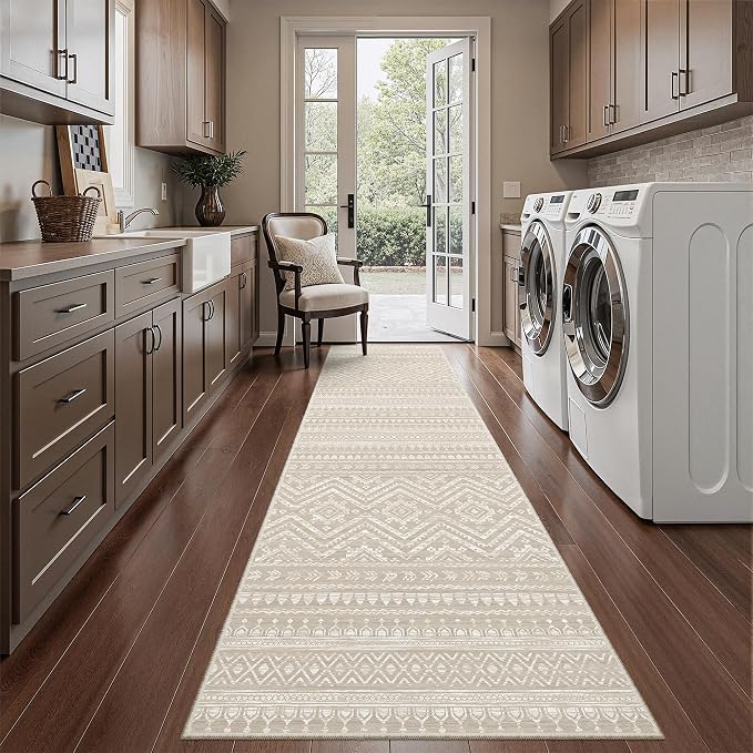 Miukiki Hallway 2x8 Runner Rug Washable Non Slip Kitchen Rug Brown | Soft Low Pile Long Floor Runner for Entryway Bedroom Laundry Room, Indoor Foldable Carpet with Rubber Backing 2'x8'