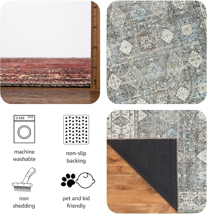 Keen Home Design Vintage Washable Area Rug, Non-Slip Low Pile, 6x9 | Machine Washable Cotton Chenille, 0.25In Low Pile, Rubber Non-Slip Back; Living Room, Dining Room, Bedroom, Office