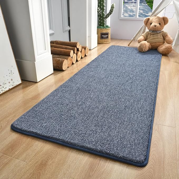 Keeko 2x8 Area Rugs for Living Room,Soft Washable Memory Foam Bedroom Rug | Indoor Throw Rug Low Pile Minimalist Non Slip Carpet for Kids Nursery Classroom Dorm Room Home Decor Blue and White