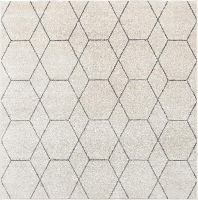 Unique Loom Trellis Frieze Collection Area Rug - Geometric (5' Square, Ivory/ Gray)