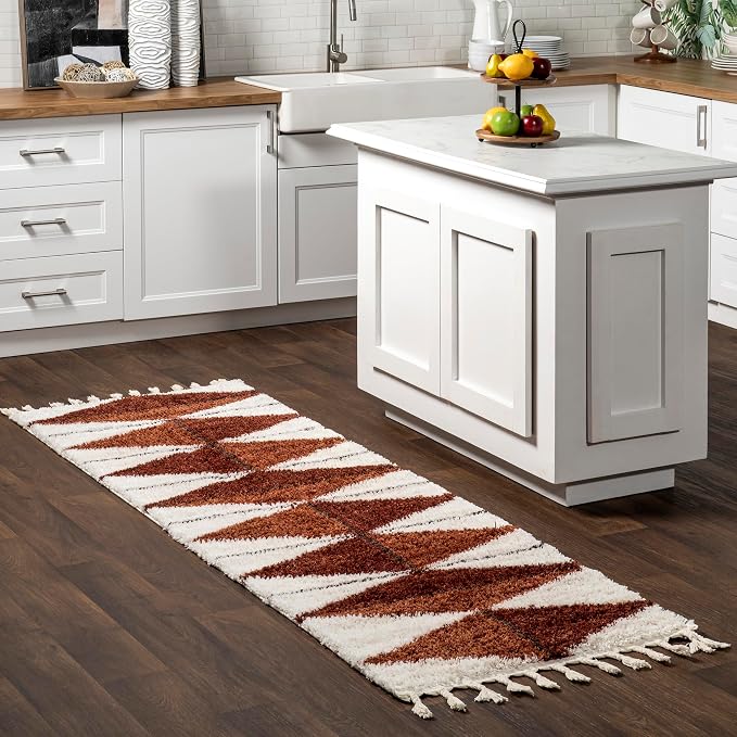 nuLOOM Kali Rust Diamond Power Loomed Runner Rug, 2' x 12' | Nuloom Kali Diamond 2' x 12' Runner Shag Rug for Living Room Bedroom Dining Room Nursery Entryway Hallway, Rust