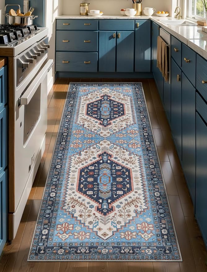 Ciicool Washable Non Slip Runner Rug,2x6ft Vintage Hallway Kitchen Rugs | Soft Oriental Indoor Mat Thin Boho Entry Carpet for Entrance Bedroom Bedside Living Room Laundry Bathroom Decor