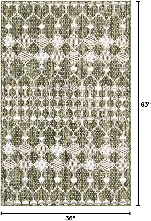 Unique Loom Outdoor Trellis Collection Area Rug - Traliccio (3' x 5' 3" Rectangle, Green/ Ivory)
